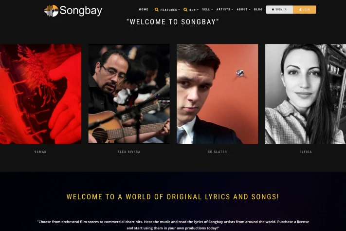 Songbay is a unique market place for trading original Music, Lyrics and Poems which is composed, performed and recorded by artists from around the world.